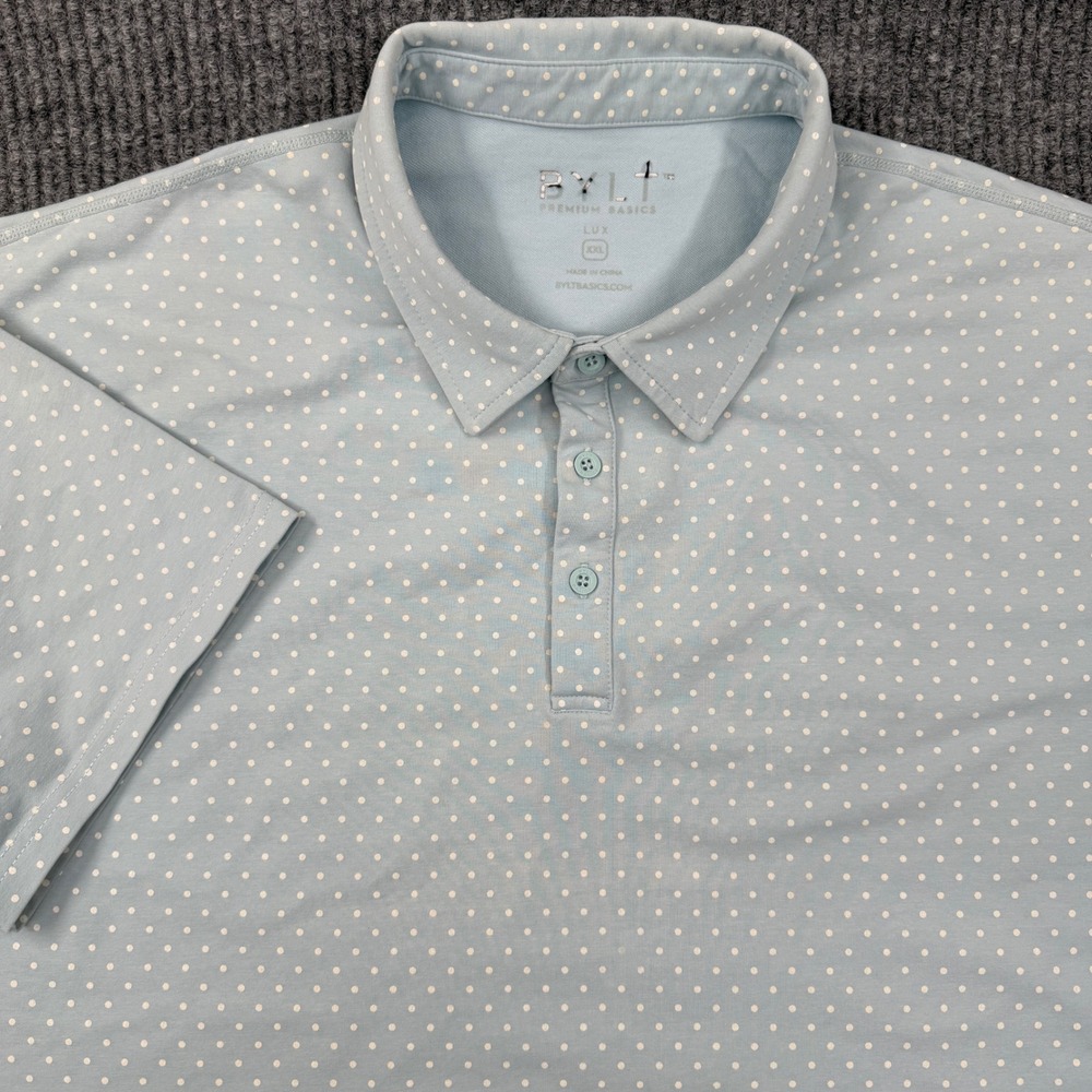 BYLT Polo Shirt Mens XXL Blue Polka Dot Lux Premium Basics Short Sleeve
